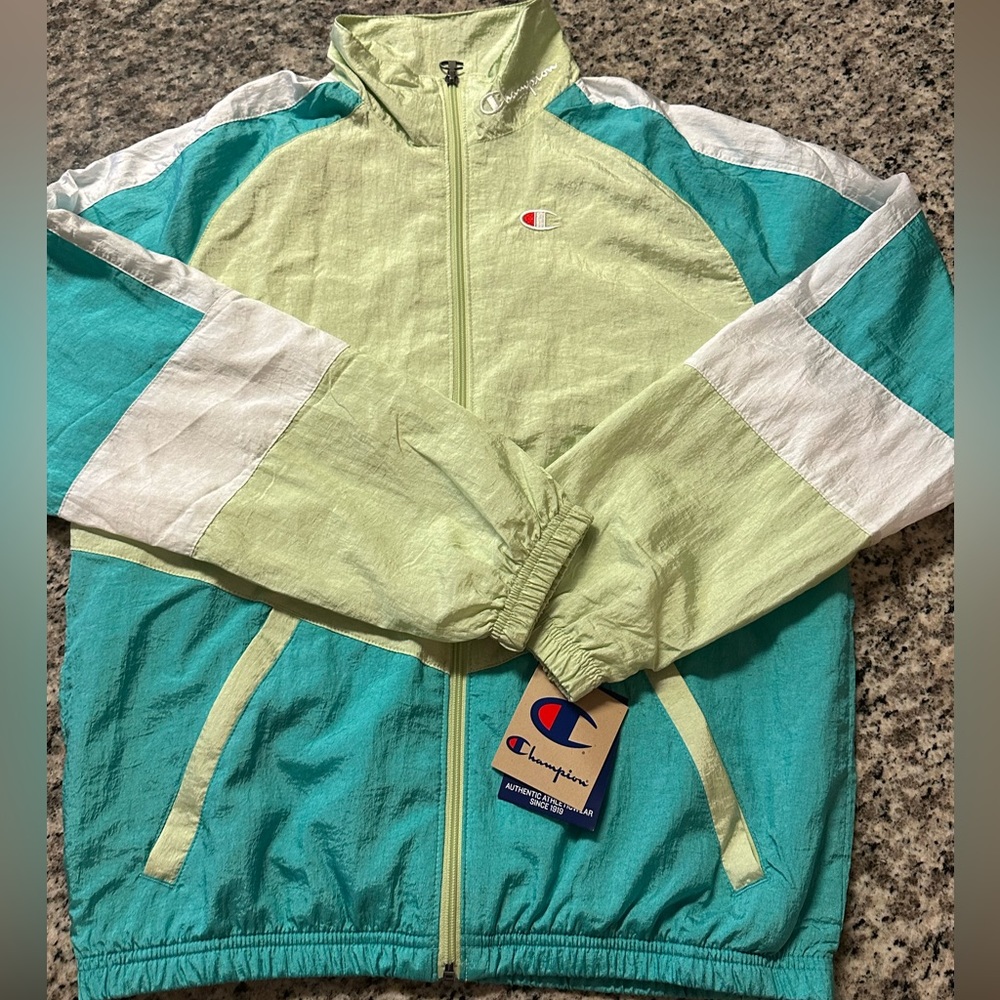 Champion Green Full Zip Colorblock Windbreaker Track Jacket - Men's Sz Small NWT